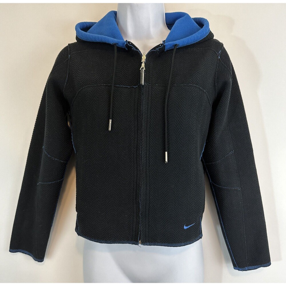 Nike Reversible Fleece Jacket Hoodie Black Blue Full Zip Fleece Womens XS 0-2